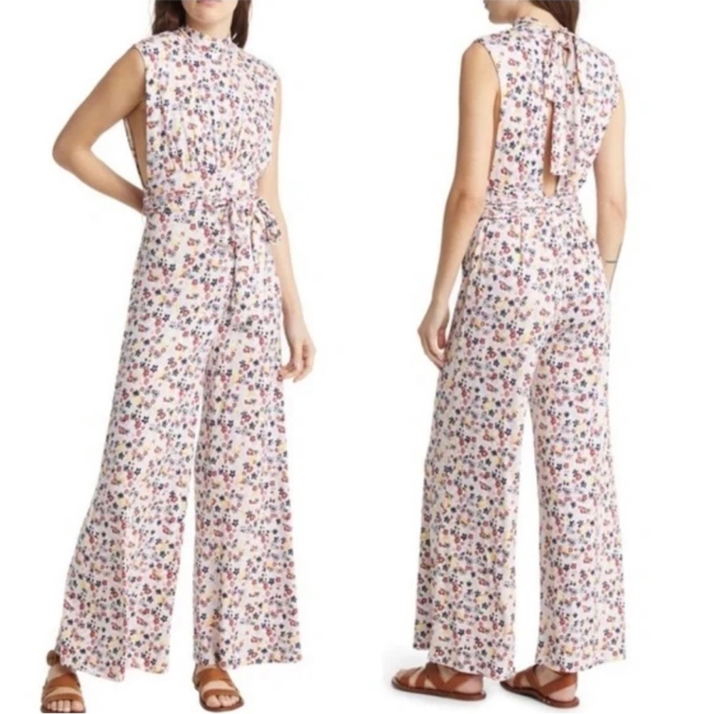 Free People jumpsuit romper Vibe Check One Piece floral medium stretch boho NEW - Picture 3 of 5